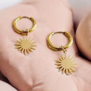 NEW 14K yellow gold over stainless steel hoop star sun drop earrings jewelry B20